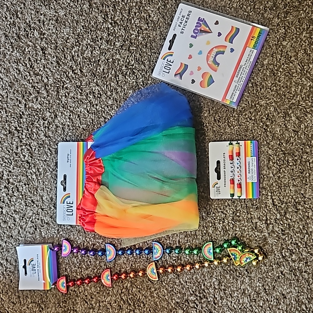 SEASON OF LOVE PRIDE COLLECTION BUNDLE: TUTU, NECKLACE, BRACELET, STICKERS: NIP